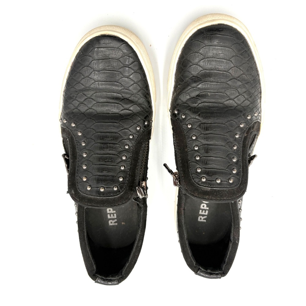 Report Andre Black Snakeskin Embossed Studded Zip‎ Slip On Sneakers Womens 6.5